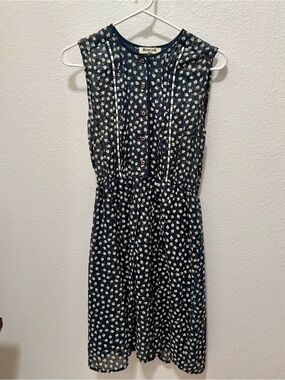 Navy Sleeveless Printed Button-Front Dress
